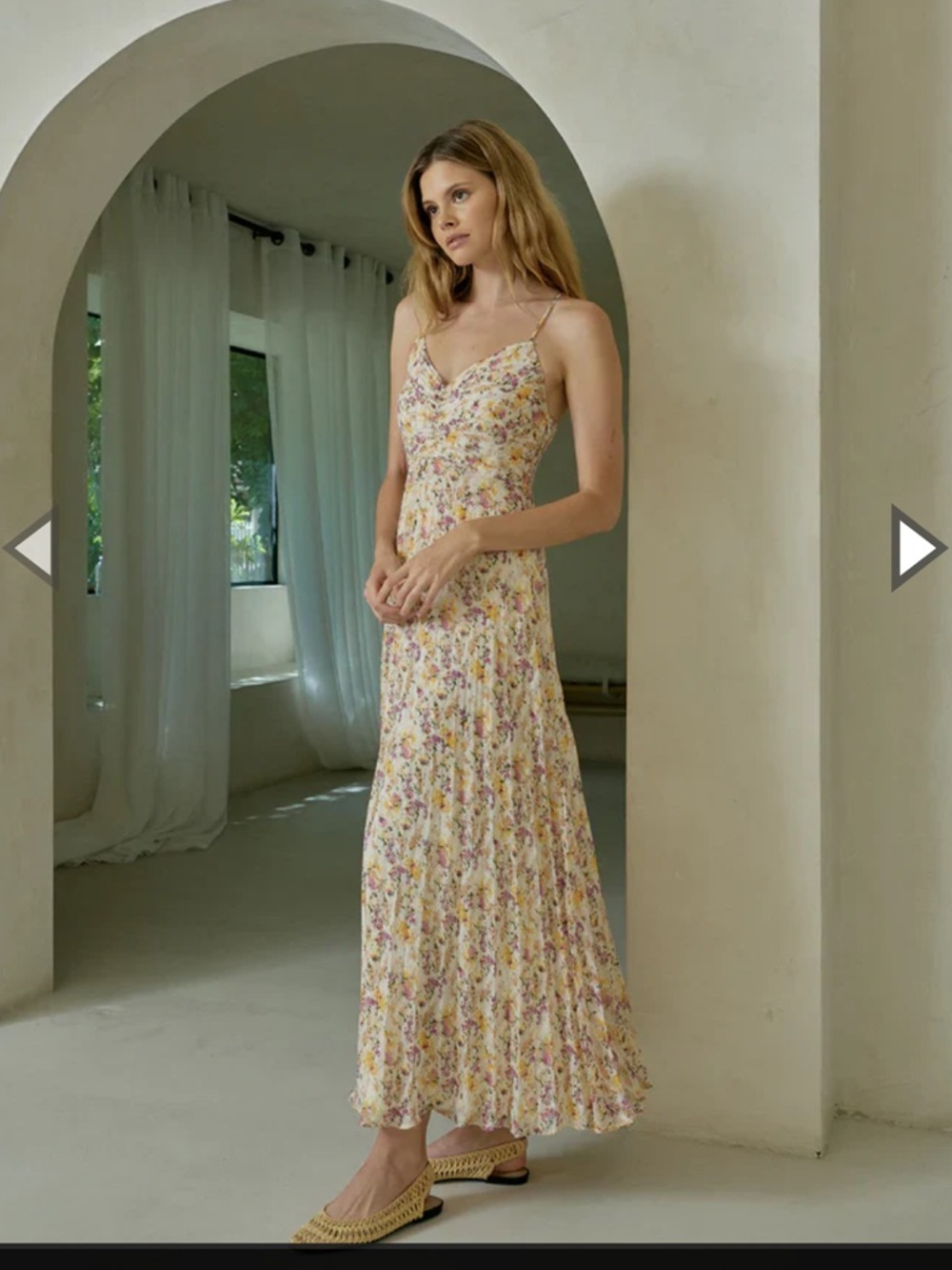 Lucy Paris Rose Yellow Floral Pleated Maxi Dress